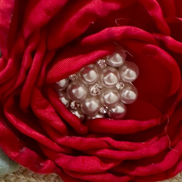 Elegant Women's Tweed Sun Hat With Satin Flowers And Pearls Special Event (NEW) - Picture 5 of 12